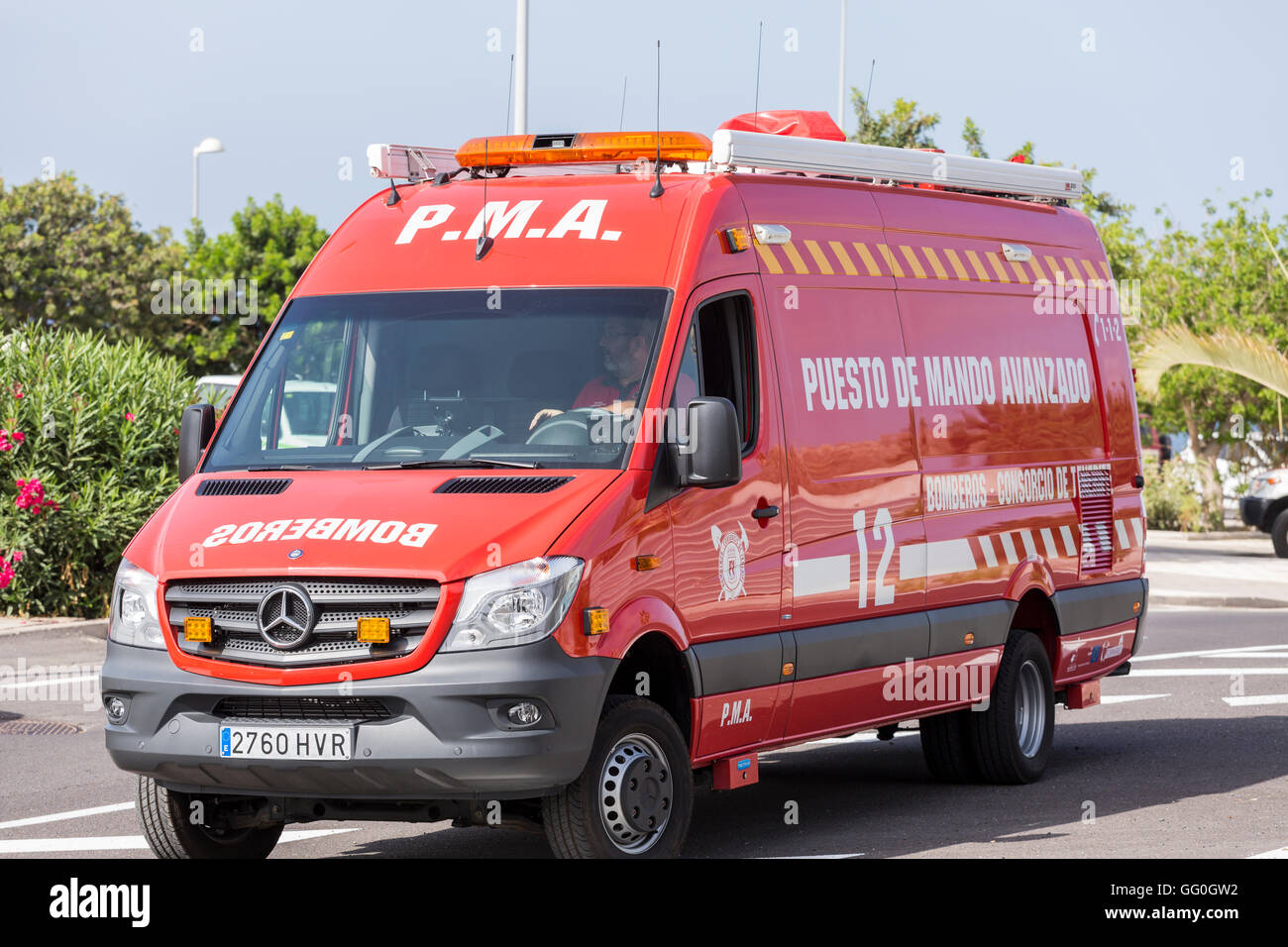 Spanish firefighters mobile command vehicle Stock Photo
