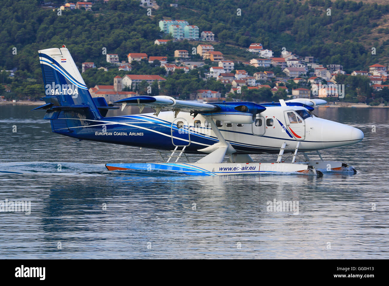 Split/Croatia July 22, 2014: DHC-6 Twin Otter from European Coastal Airlines at Split Airport. Stock Photo