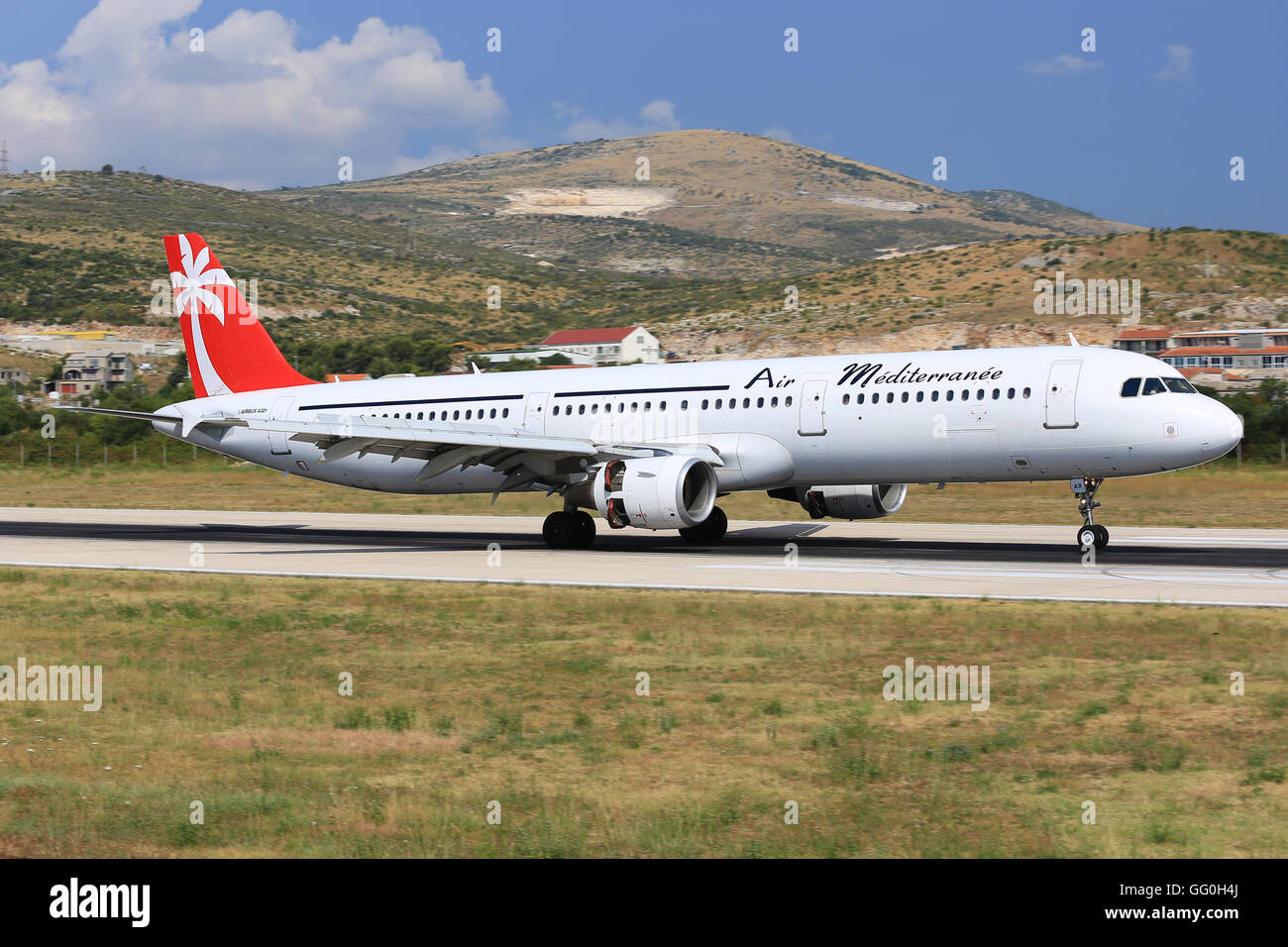 Split/Croatia July 22, 2014: Air Mediterranee at Split Airport. Stock Photo