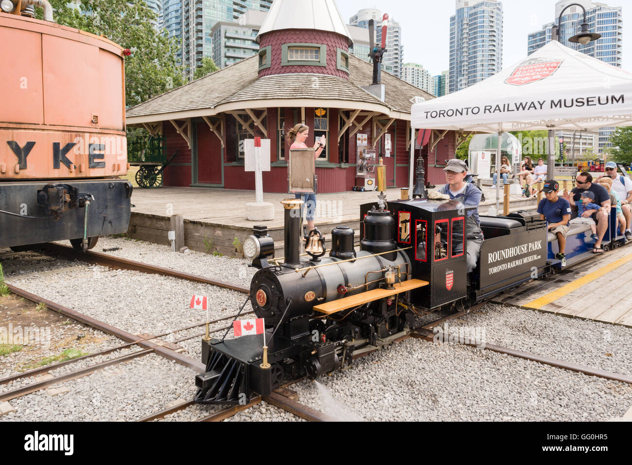 Toronto Railway Museum Miniature steam train at Roundhouse Park Stock