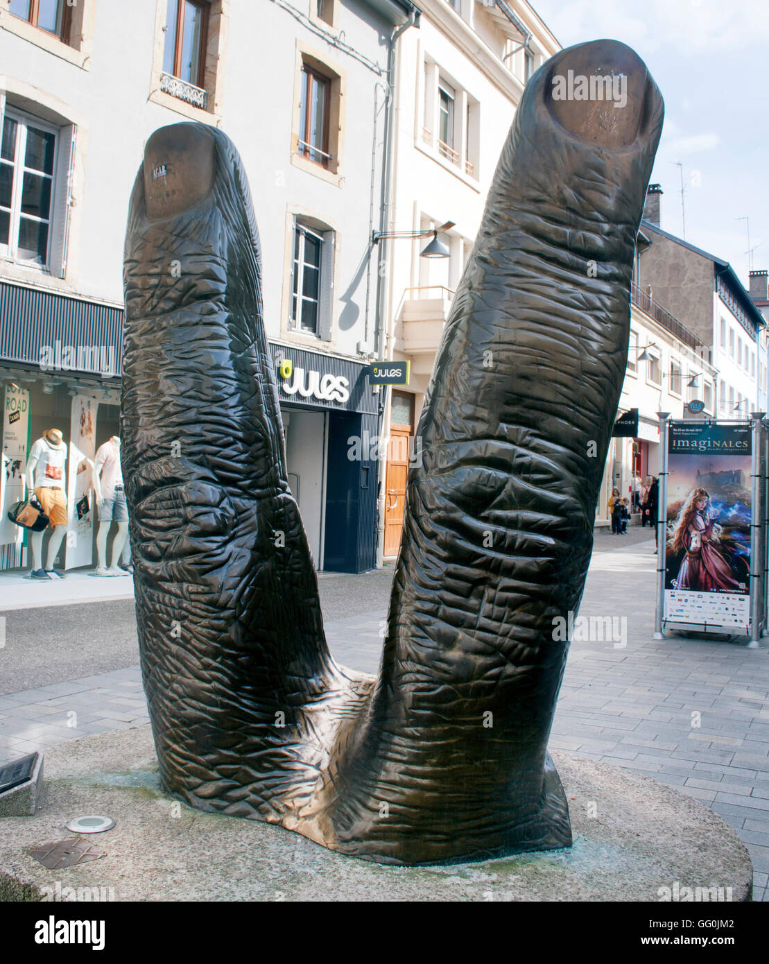 Peace Sign Fingers Sculpture in Epinal France Stock Photo