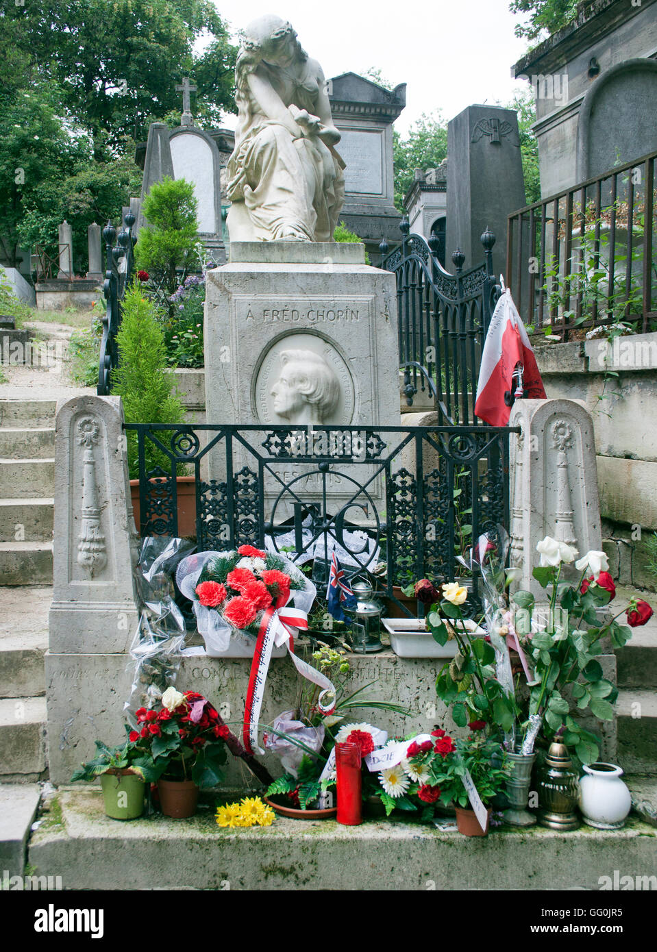 Frédéric Chopin grave at Pere Lachaise Cemetery in Paris France Stock Photo