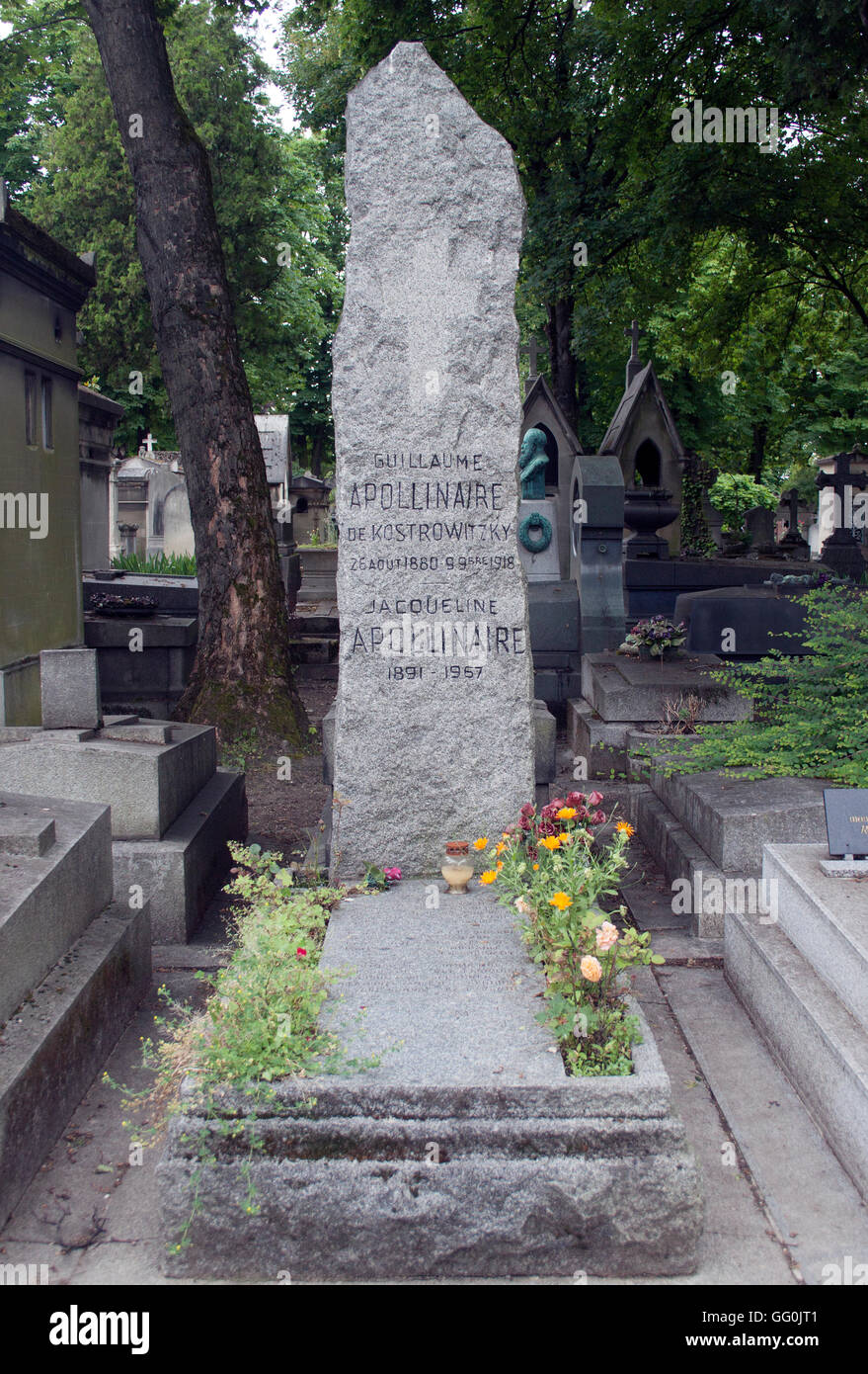 Guillaume Apollinaire grave at Pere Lachaise Cemetery in Paris France Stock Photo