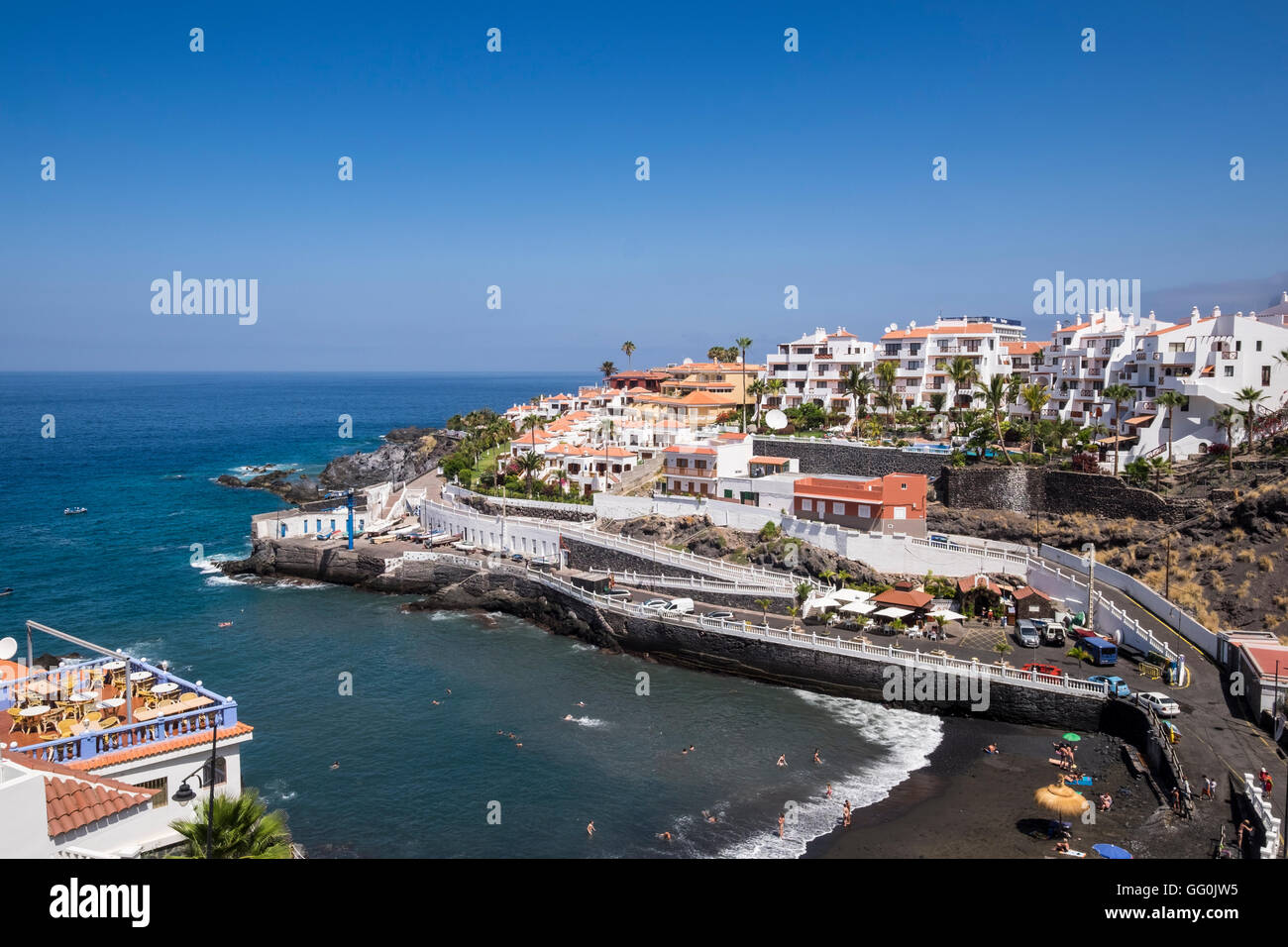 The small fishing port and beach of Puerto santiago on the west coast of Tenerife, Canary Islands, Spain Stock Photo