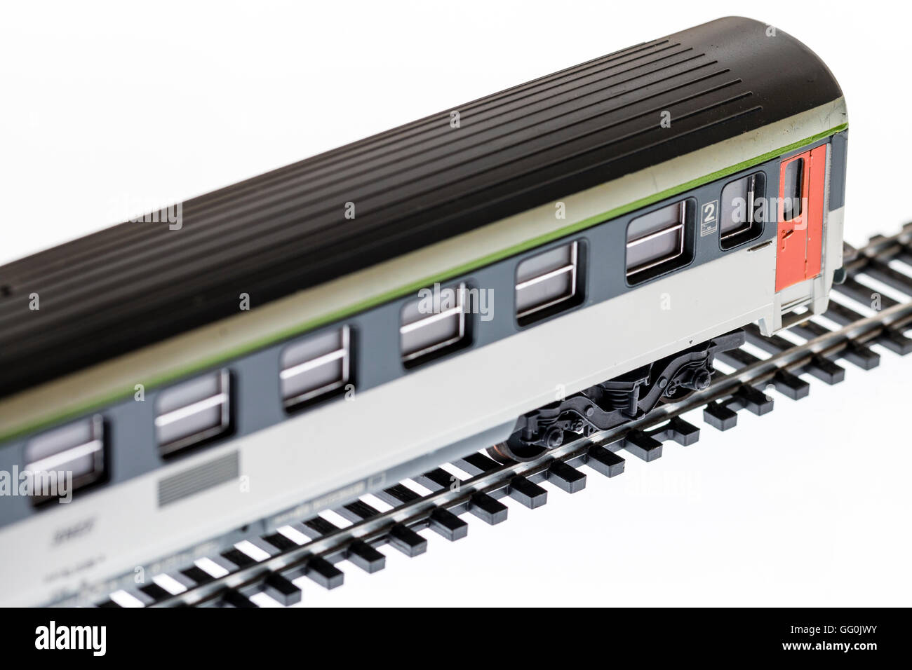 Lima railway HO/OO scale model railway carriage. SNCF, French National  Railways 2nd class coach on railway track against white background Stock  Photo - Alamy
