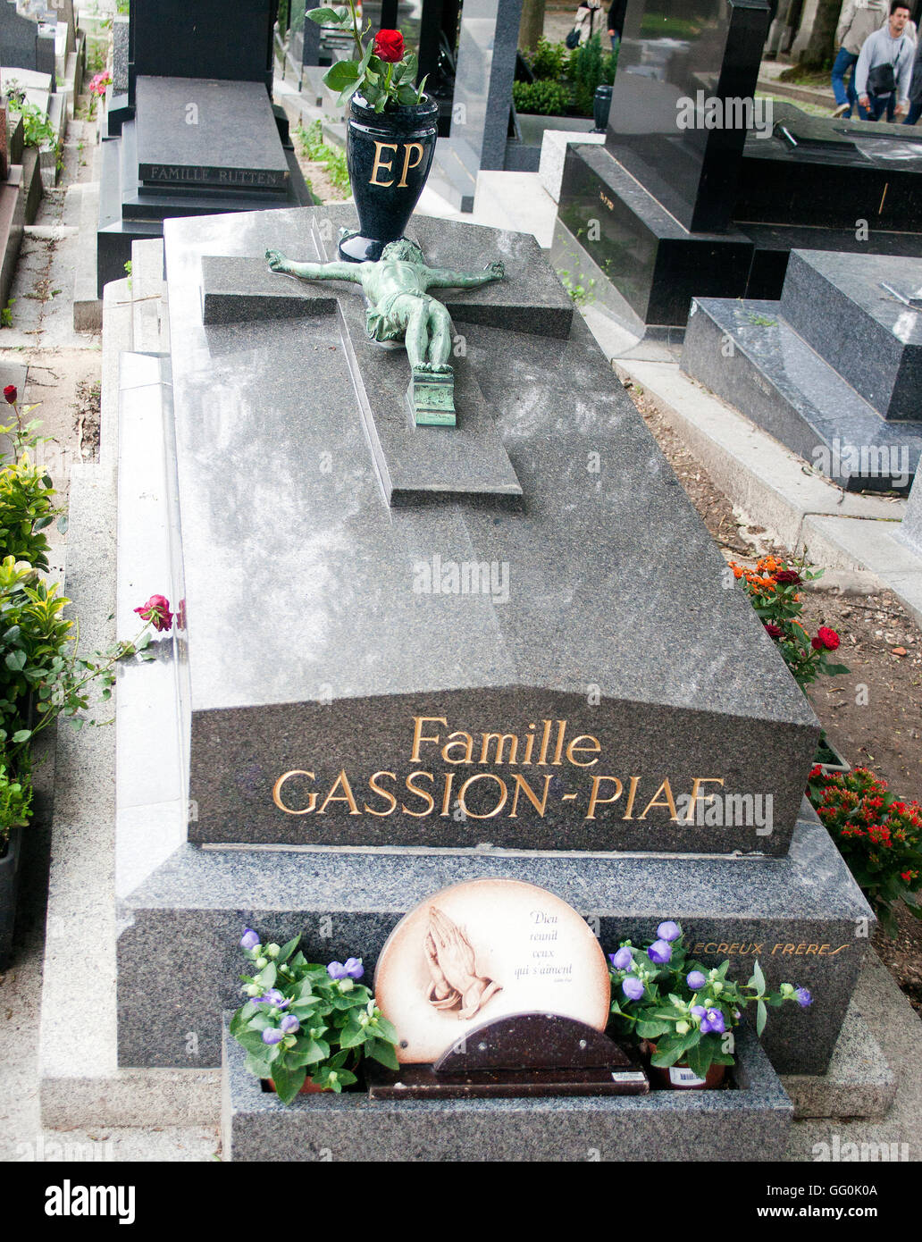 Edith Piaf grave at Pere Lachaise Cemetery in Paris France Stock Photo
