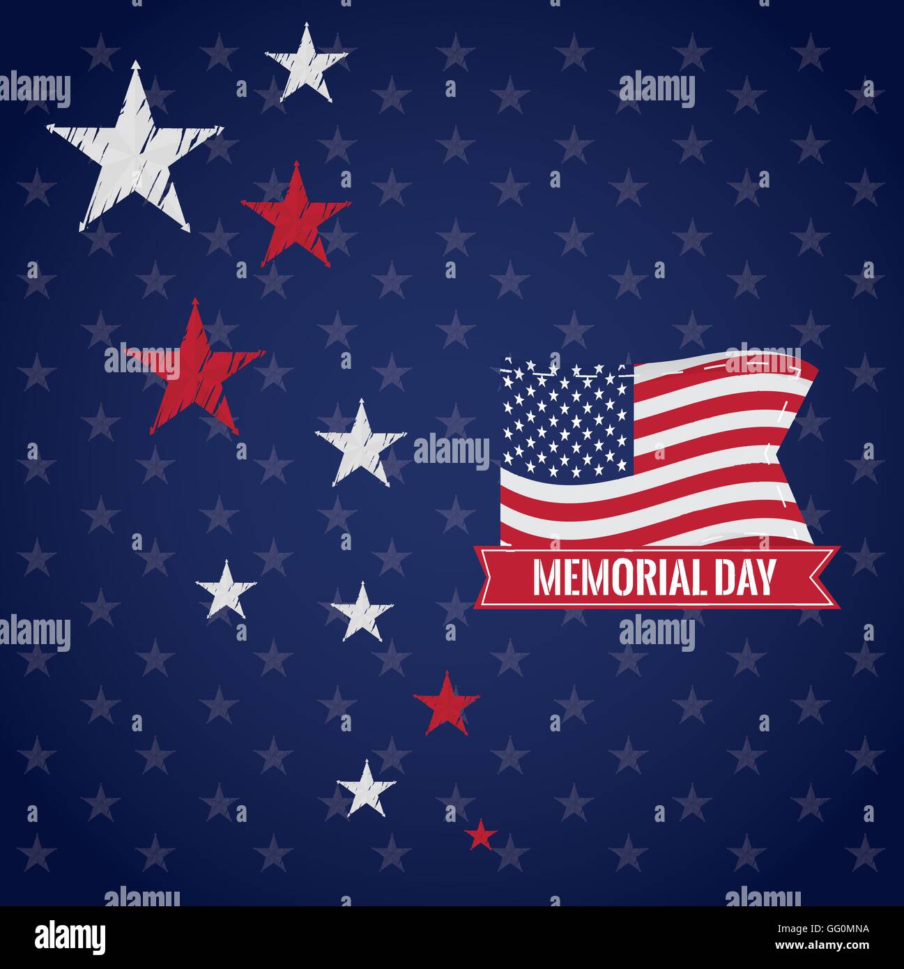 Colored background with stars, the american flag and a ribbon with text ...
