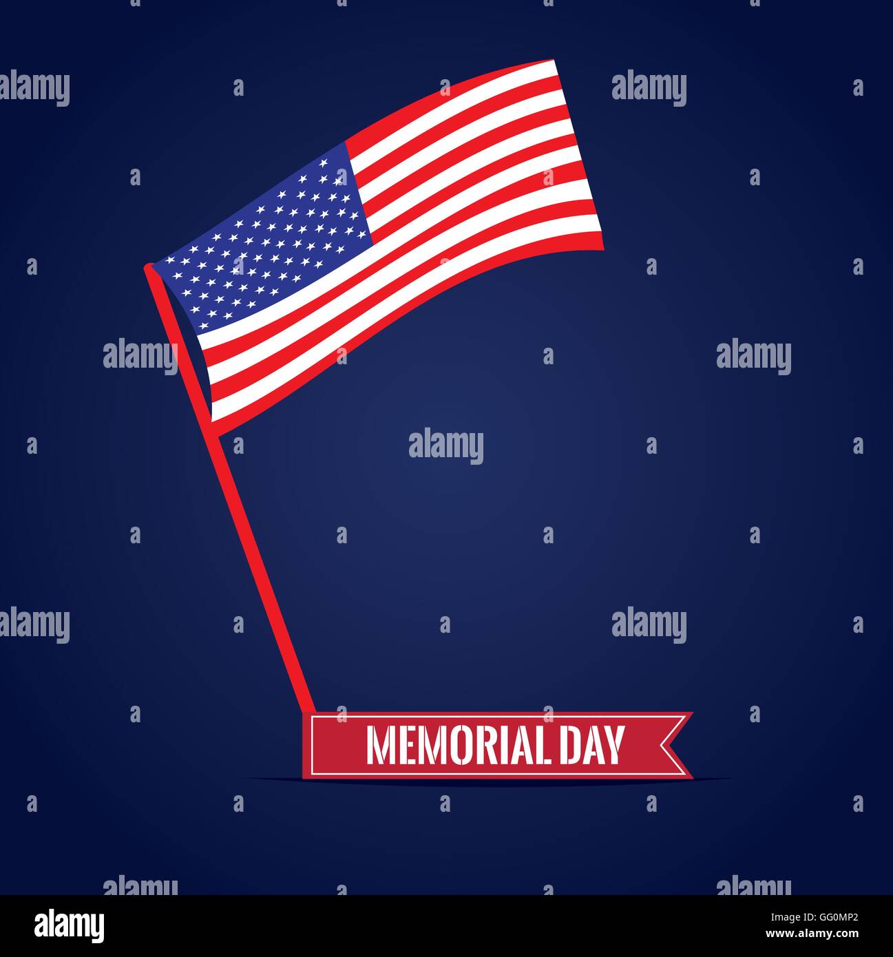 Blue background with an isolated american flag and a ribbon with text ...