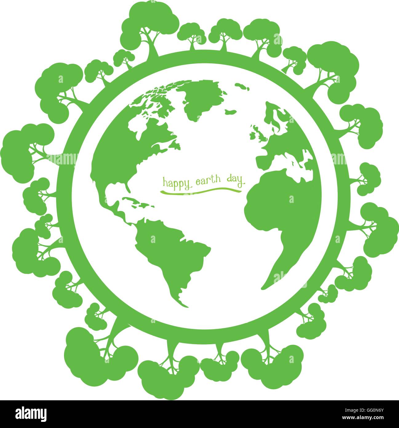Isolated planet earth with trees and text on a white background Stock ...