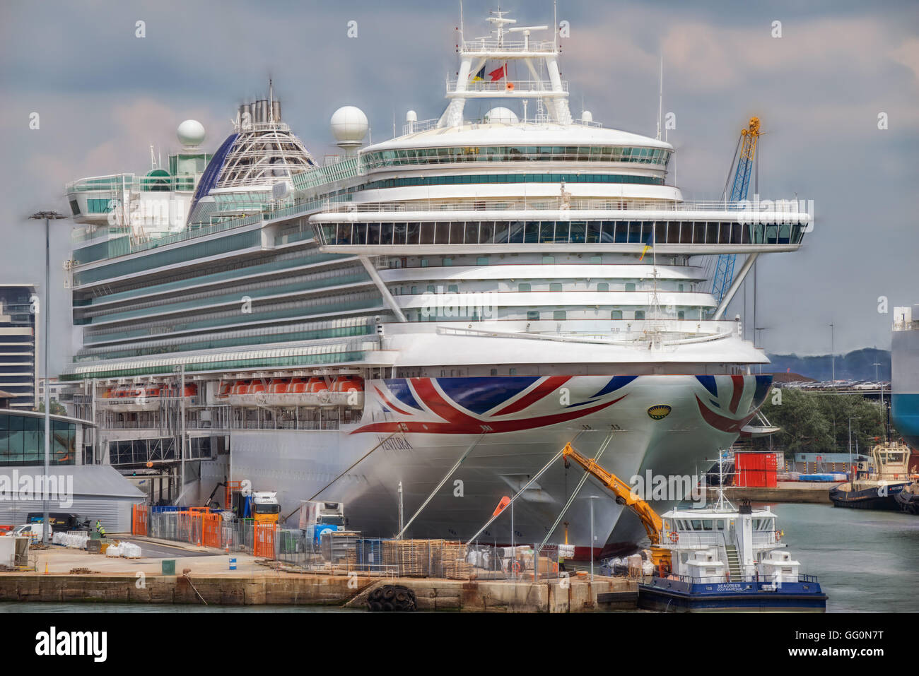 Cruise ship ventura in dock at Southampton prior to a European cruise journey. Stock Photo