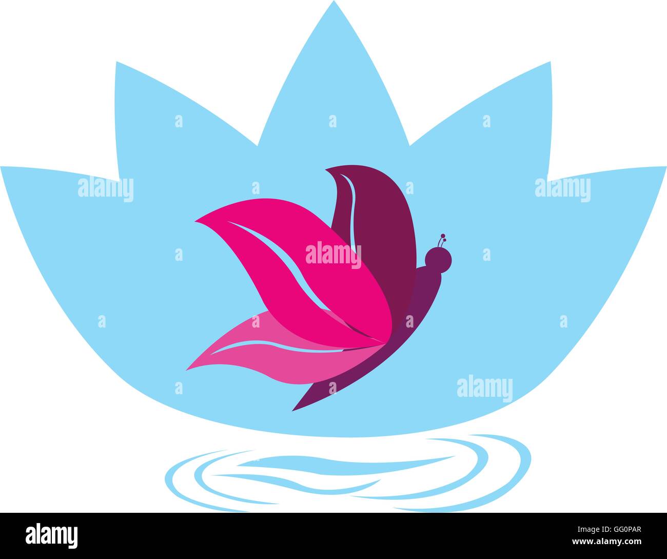 Isolated lotus flower with a butterfly on a white background Stock Vector