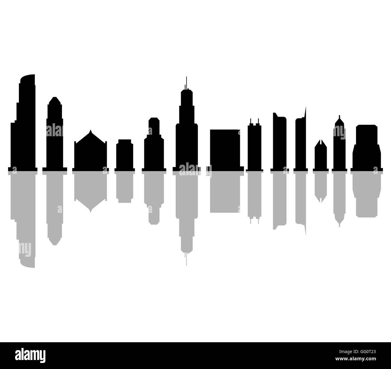 Chicago city skyline illustration Black and White Stock Photos & Images ...