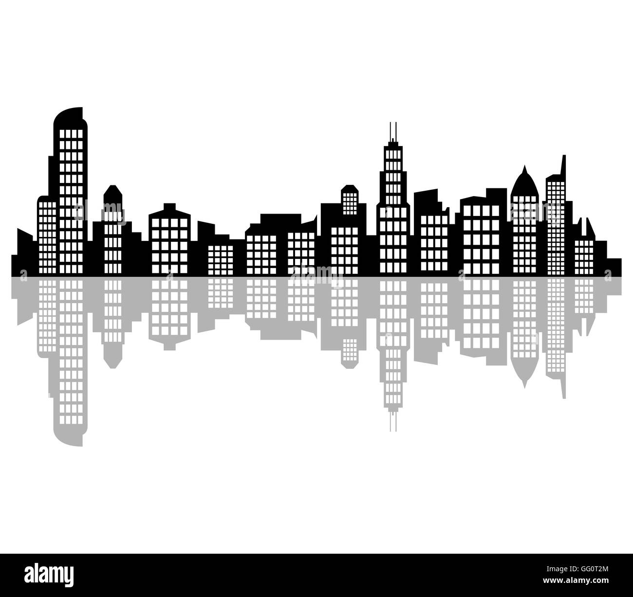 Chicago city skyline illustration Black and White Stock Photos & Images ...