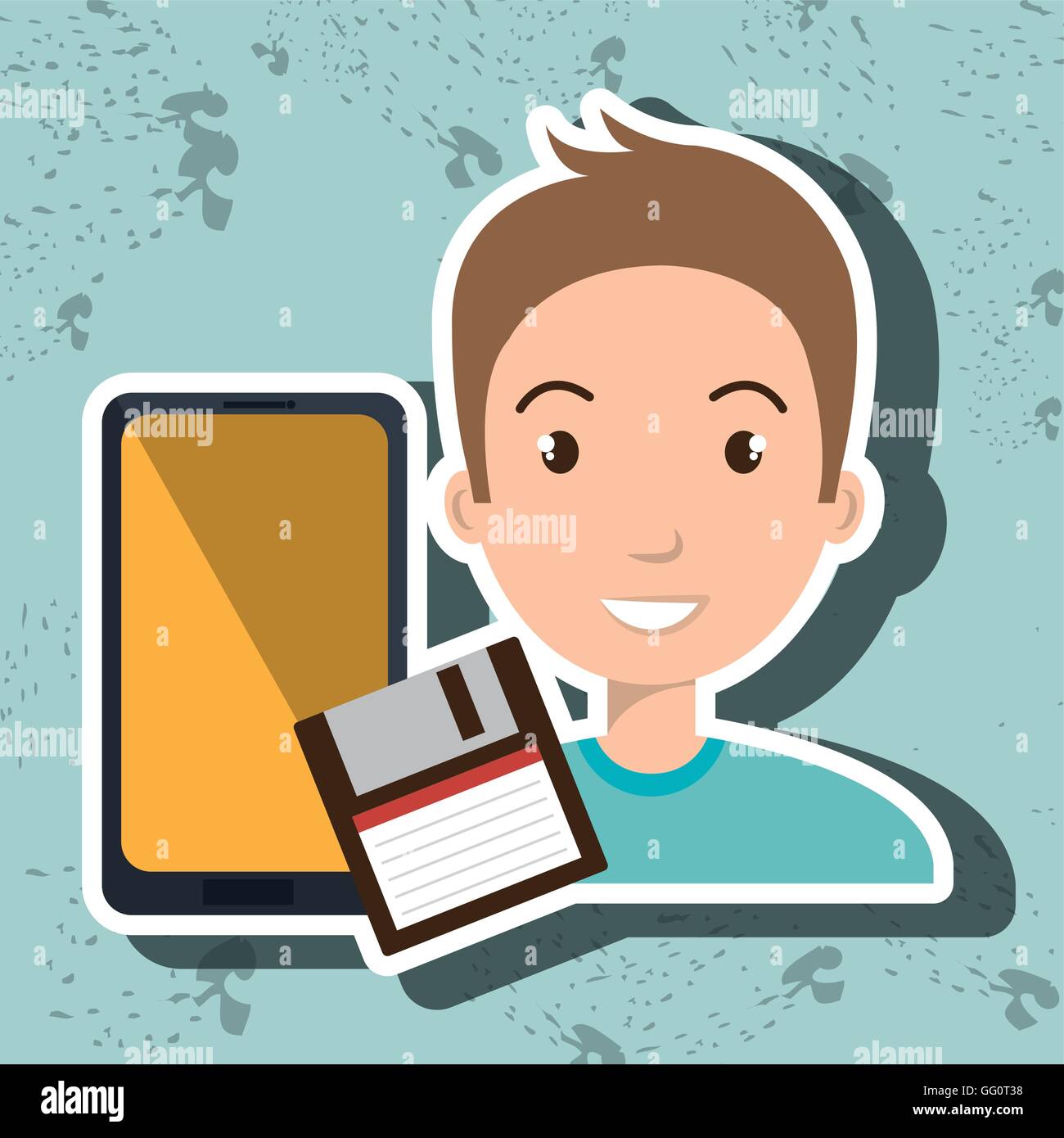 person retro technology system Stock Vector