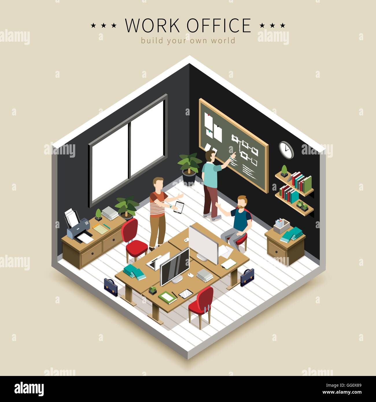 flat 3d isometric design - office working scene Stock Vector Image ...