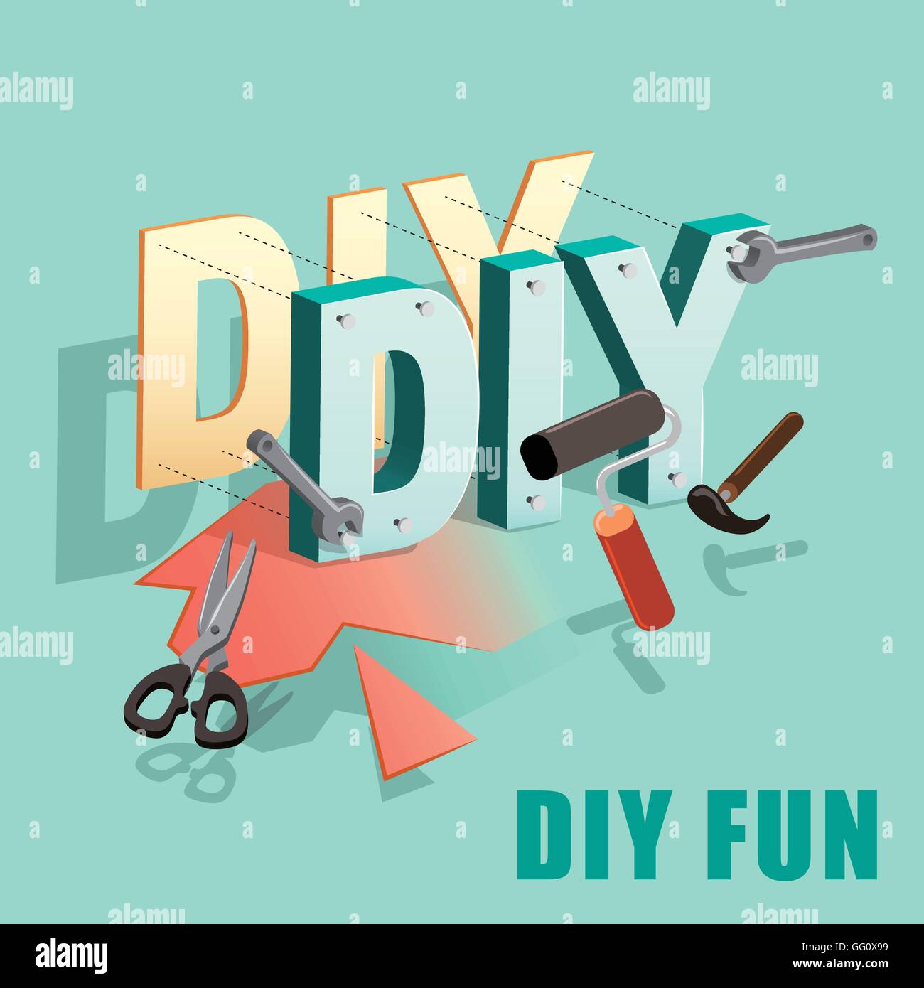 flat 3d isometric design - DIY concept with tools Stock Vector Image ...