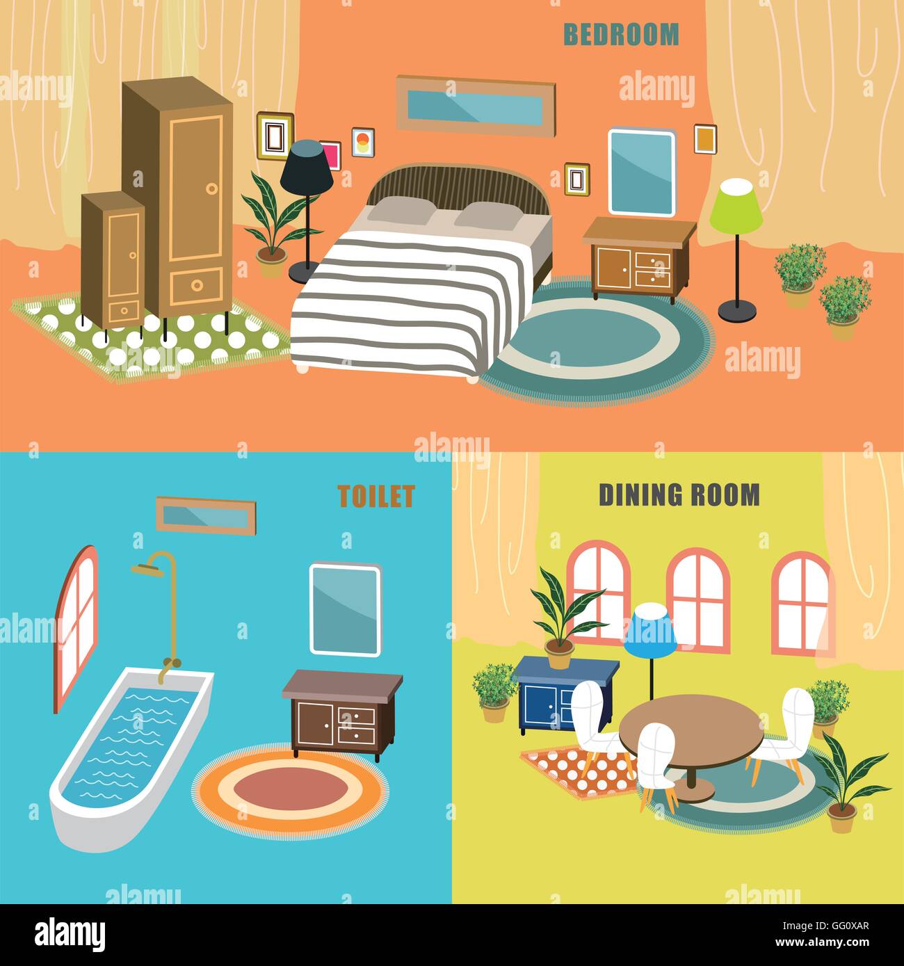 flat 3d isometric design - house interior design Stock Vector Image ...