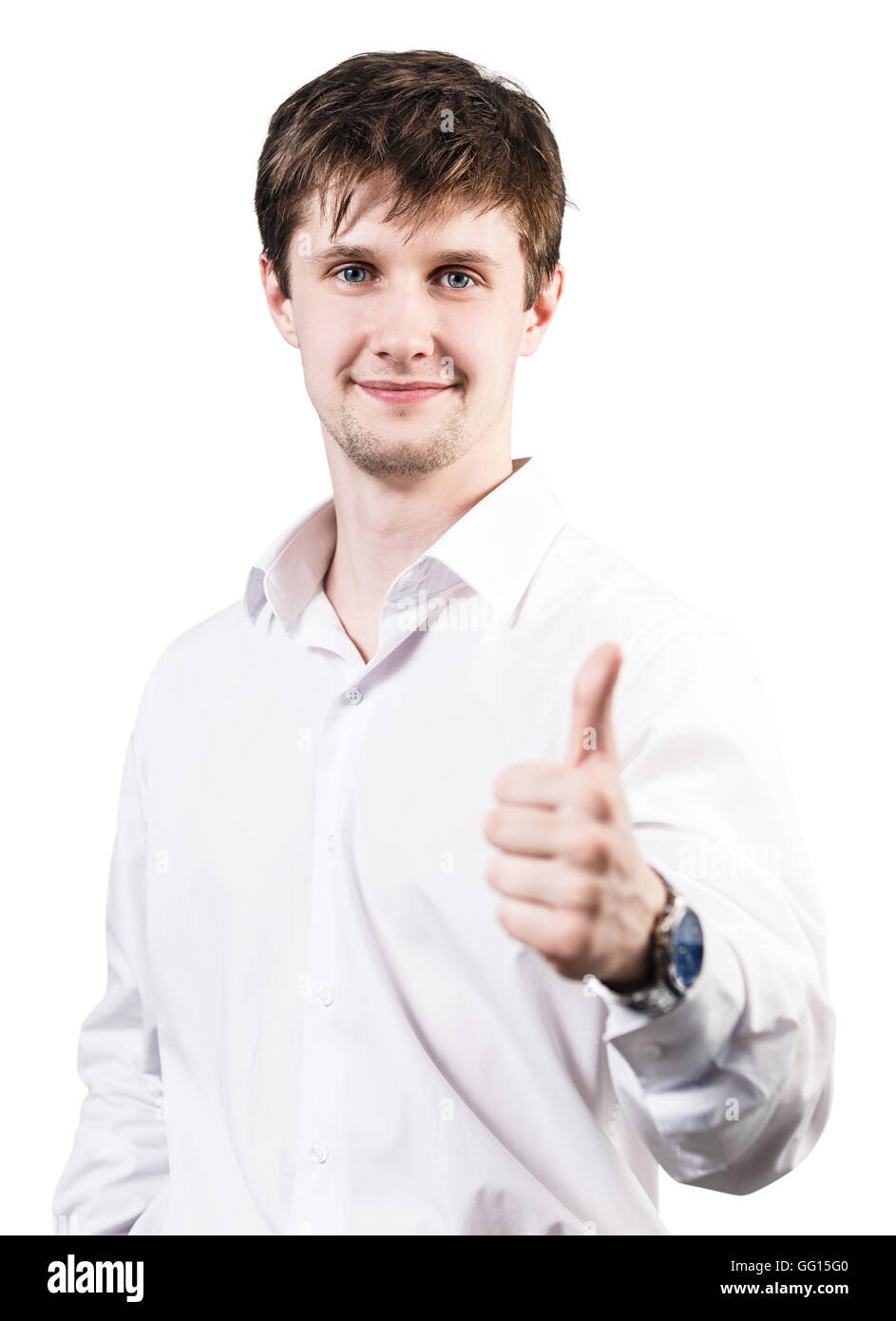 Smiling businessman with thumb up Stock Photo