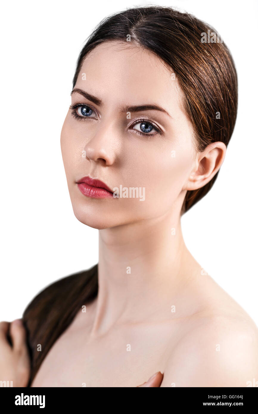 Beautiful face of young woman with clean skin Stock Photo