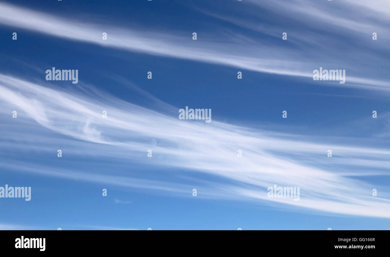 white cirrostratus in the blue sky after the storms in summer Stock Photo