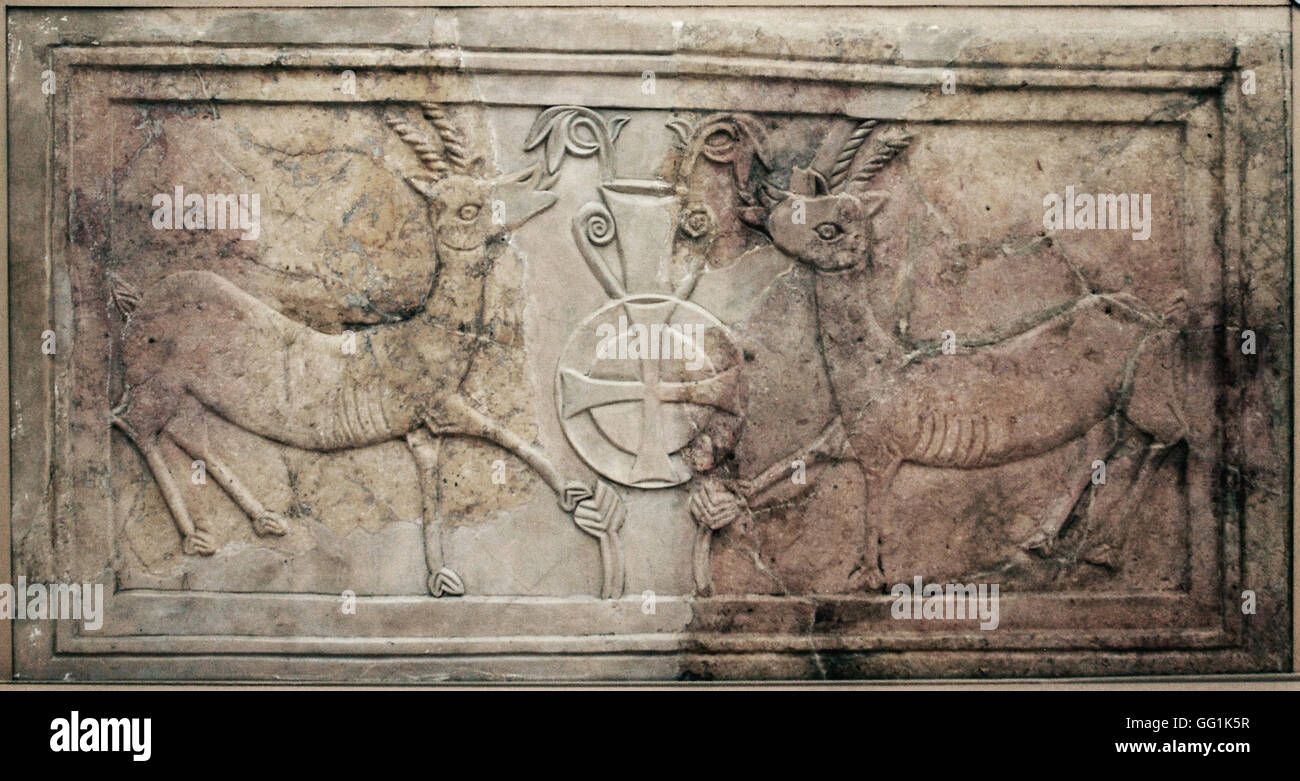 5901. Byzantine church in the Hebron hills, marble, decorated chancel screen. Stock Photo