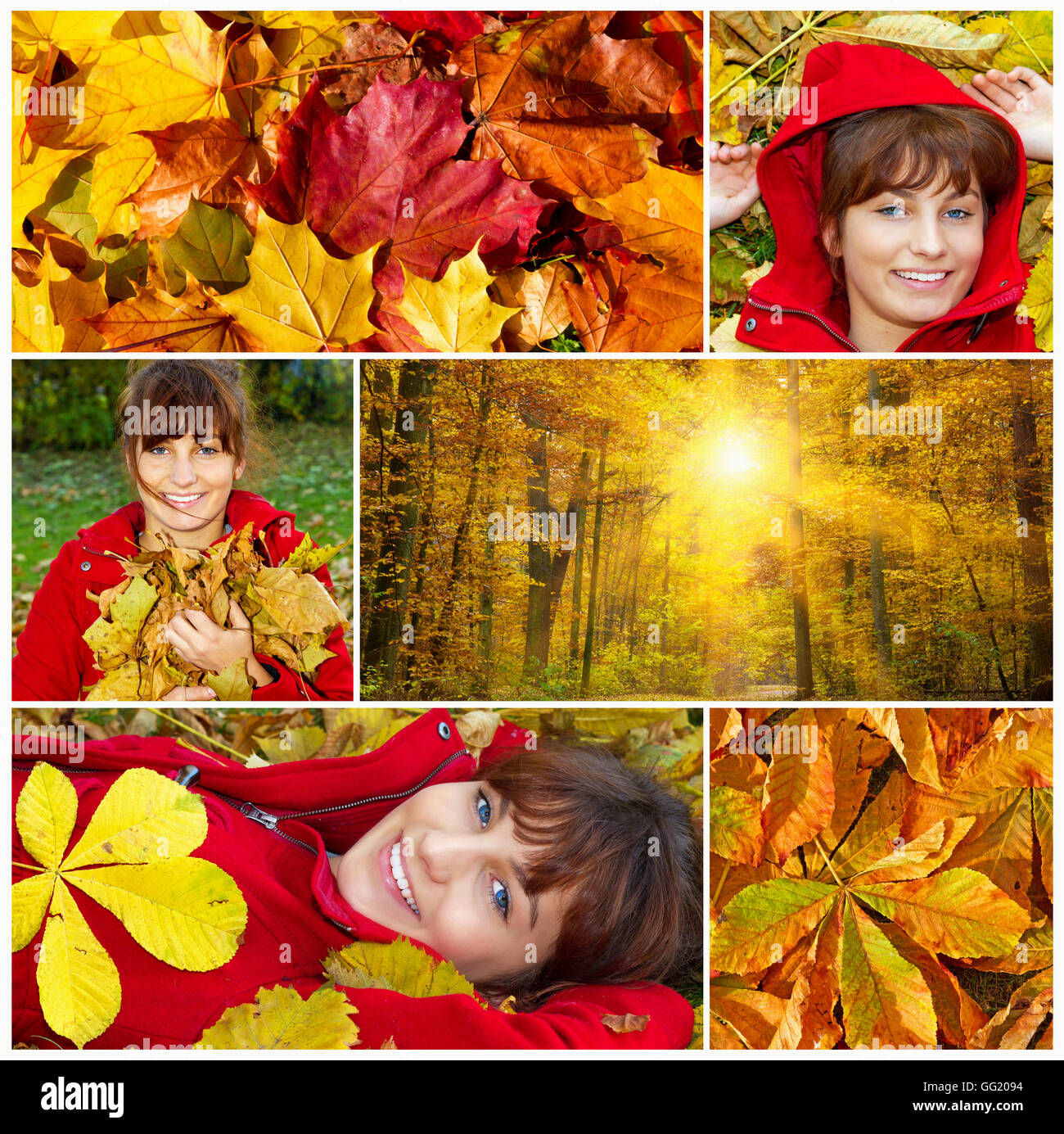 Collage of autumnal images with a young woiman Stock Photo