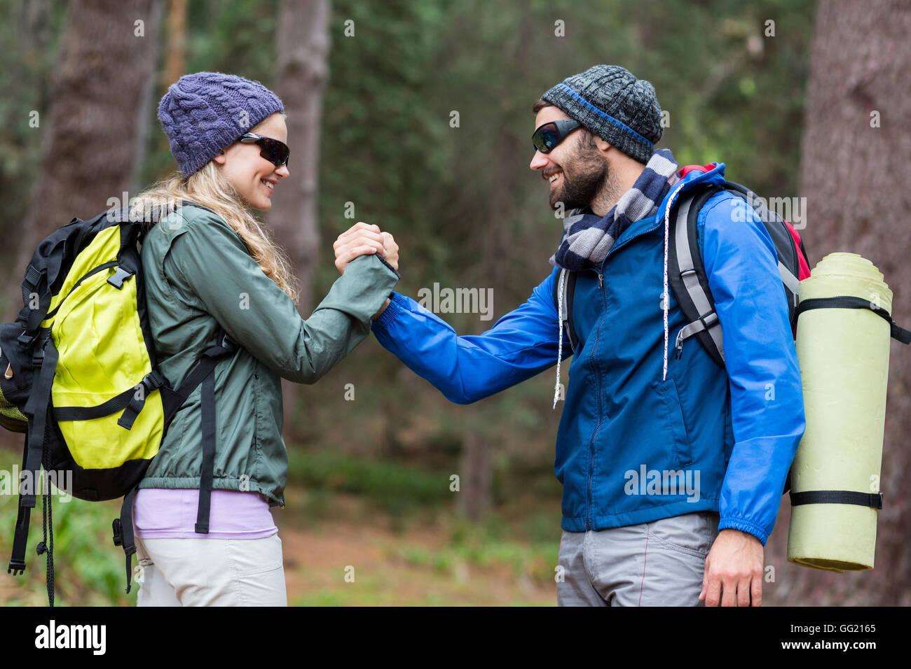 Hiker woman standing hands up hi-res stock photography and images - Alamy