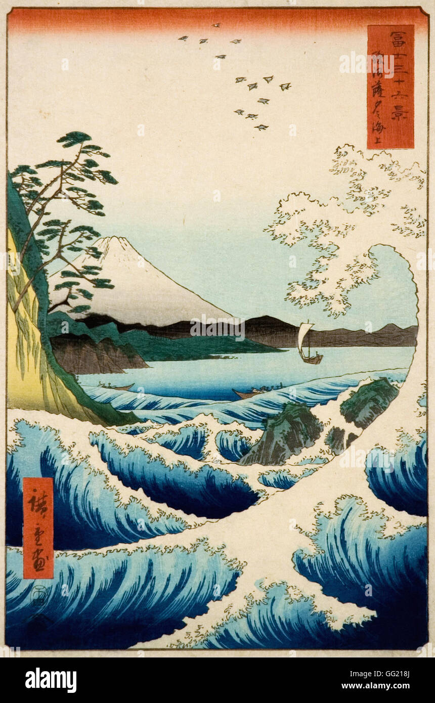 Ando Hiroshige - The Sea at Satta, Suruga Province, from the series Thirty-six Views of Mount Fuji Stock Photo