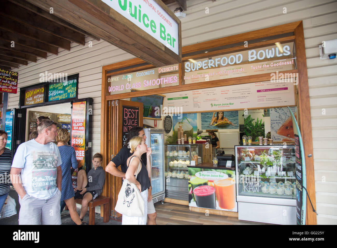 Juice bar in Byron Bay high street,new south wales, australia Stock