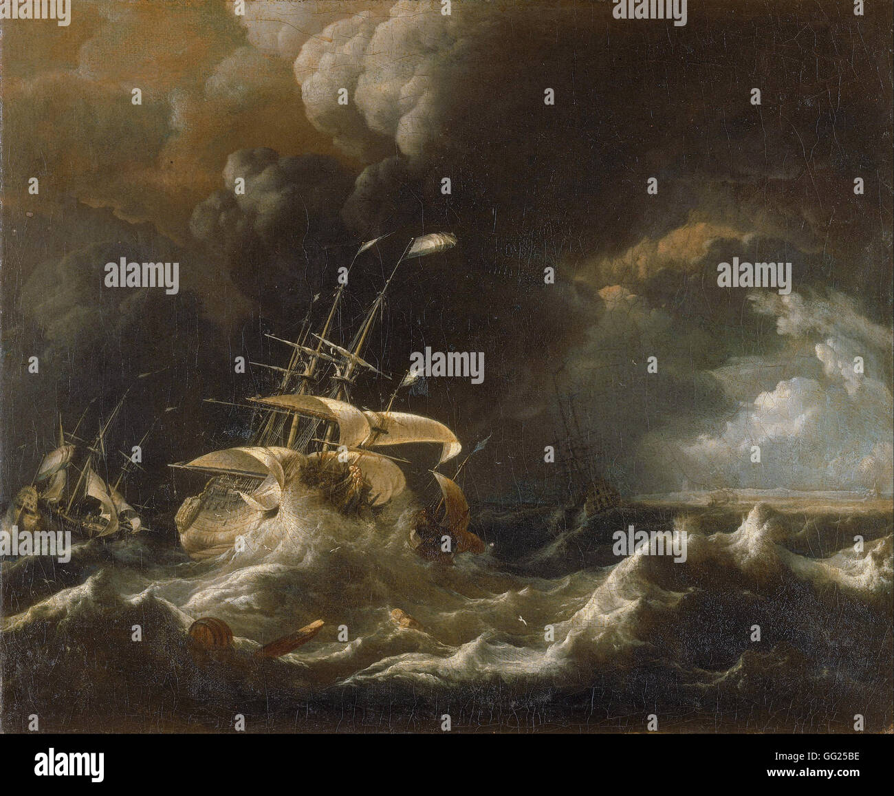 Ludolf Bakhuizen - Dutch Merchant - Ships in a Storm Stock Photo