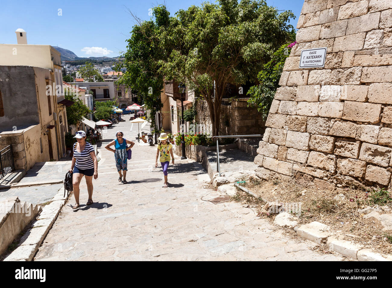 Street to Crete Rethymno fortress Venetian Castle of Rethymno, Crete, Greece Stock Photo