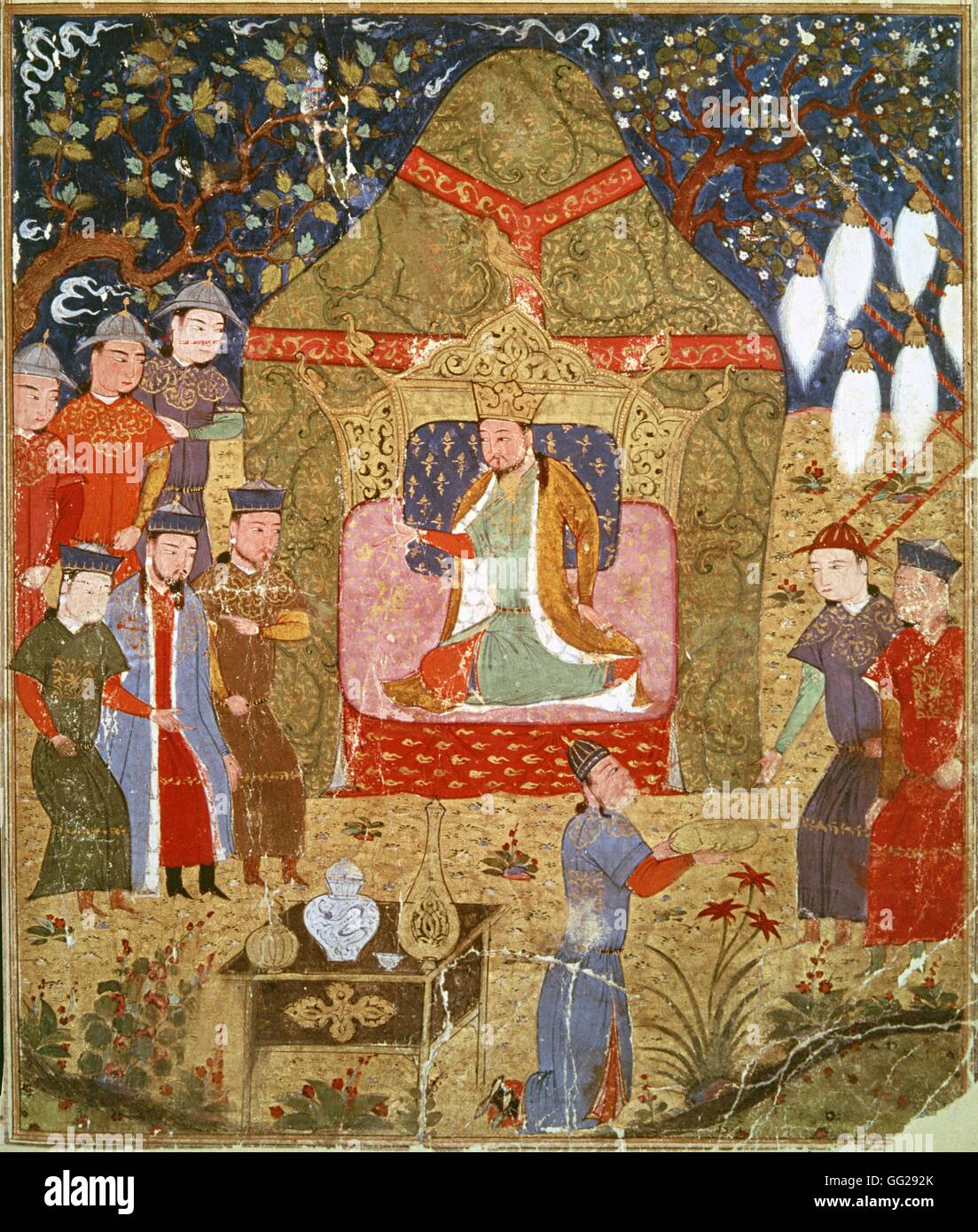 Rashid Al-Din (1247-1318) Gengis Khan se proclame empereur  Miniature du Jami al-tawarikh (Histoire universelle) 14e siècle Paris, Bibliothèque Nationale Stock Photo