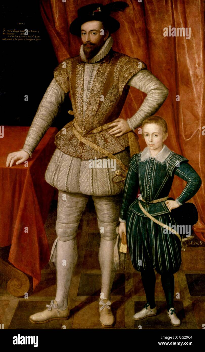 Anonymous English school Sir Walter Raleigh 1602 Oil on canvas (19.9 x 12.7 cm) London. National Portrait Gallery Stock Photo