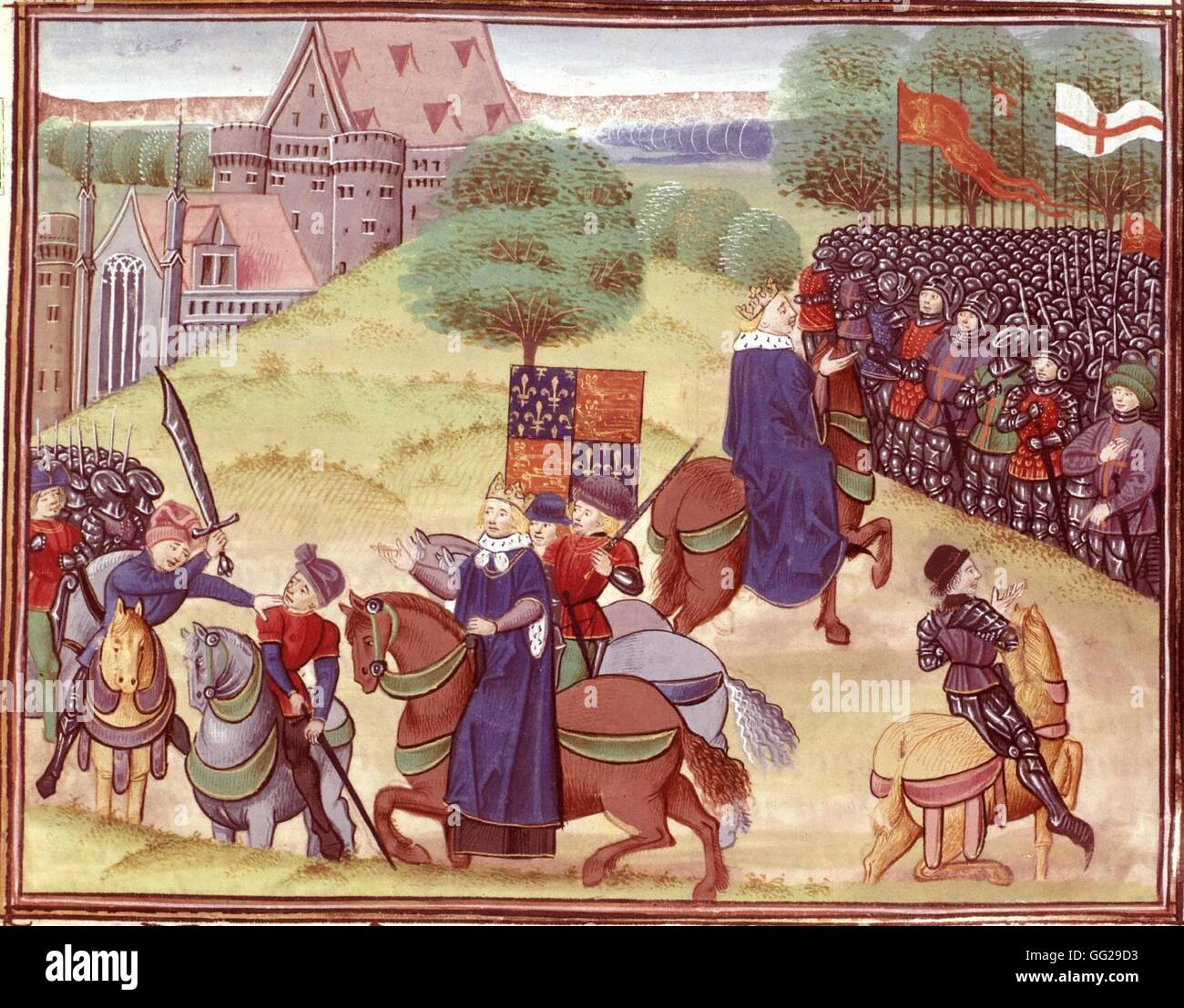 Chronicles of Froissart (ca.1337-ca.1400). The revolt of Wat Tyler (died 1381): the meeting with Richard II (1367-1400).  14th C England London. British Museum Stock Photo