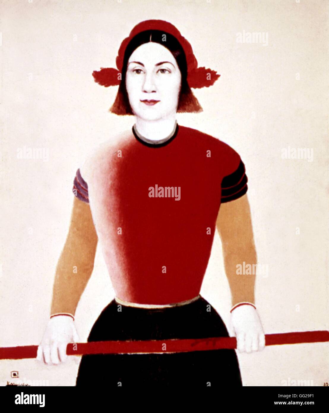 Malevich, Girl with a red bar 1932 Russia Moscow. Tretiakov gallery Stock Photo