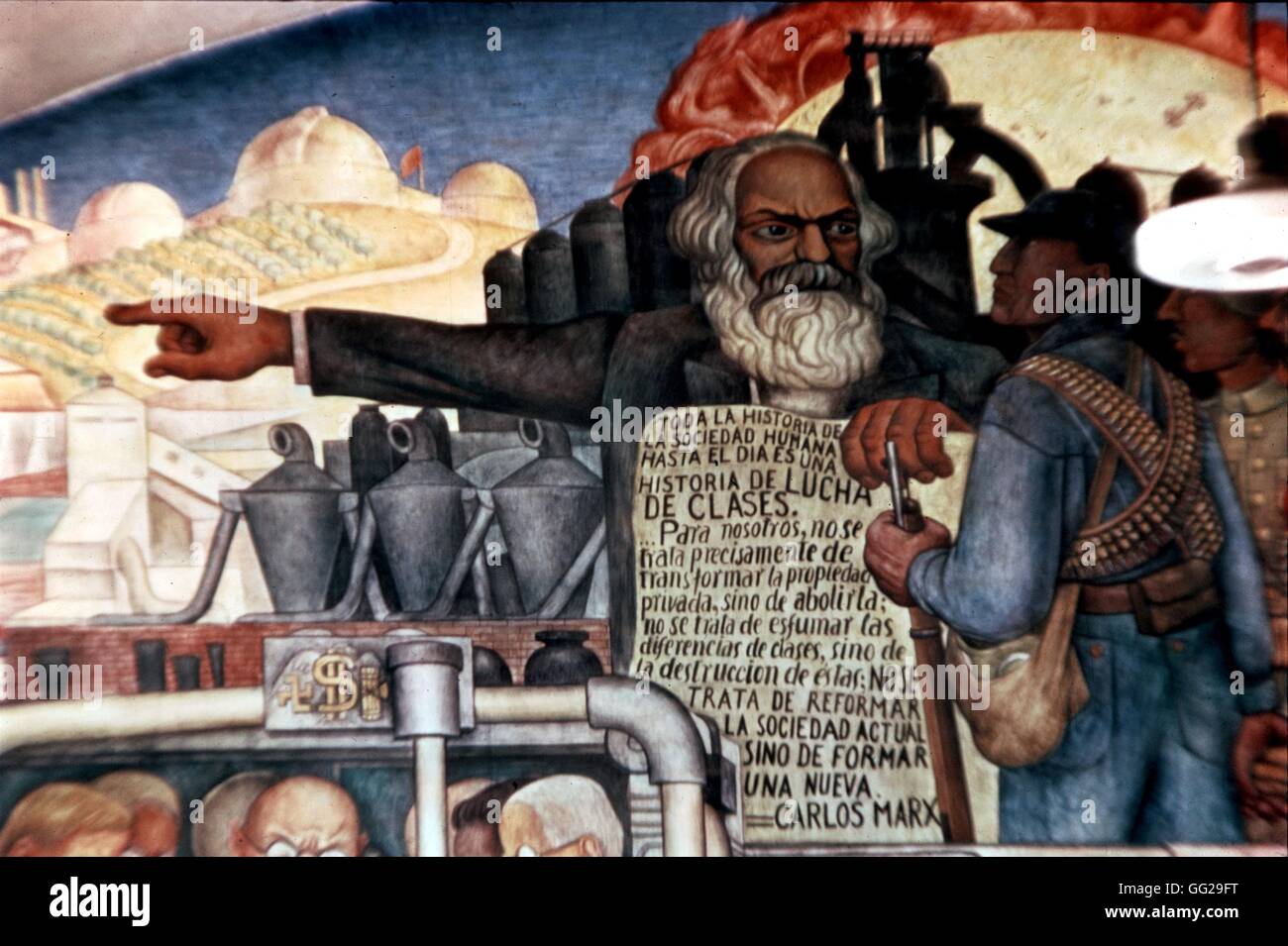 Diego Rivera Mexican school The History of Mexico: Karl Marx talking to Latin American people Epopeya del pueblo mexicano 1929-1935 Mural in three panels Mexico city, National Palace Stock Photo