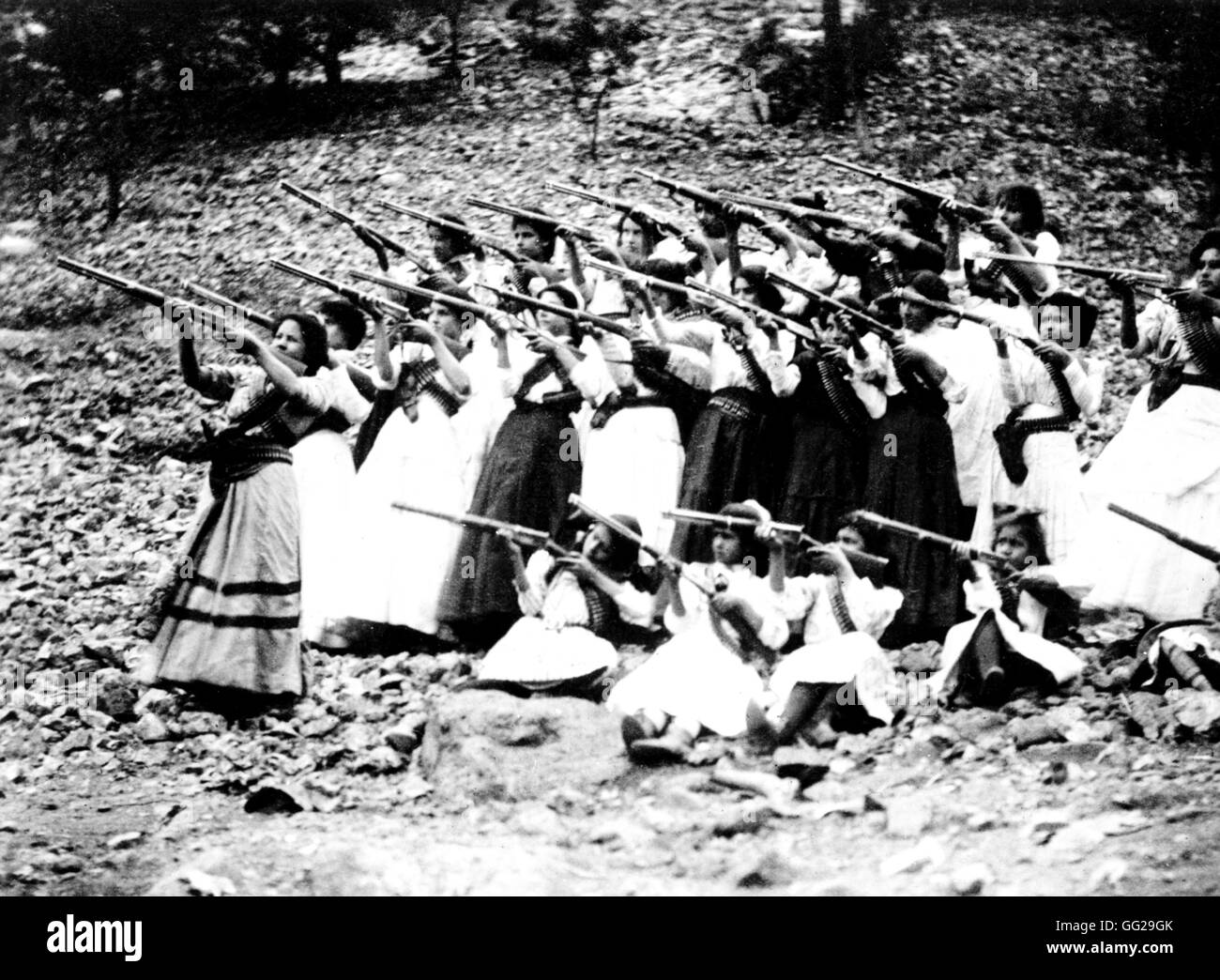 Female soldiers, known as 'Las Adelitas', during the Mexican Revolution (1910-1930) 1911 Mexico Washington. Library of Congress Stock Photo