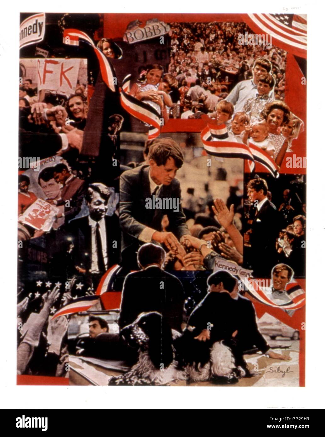 Poster, collage showing some aspects of Robert Kennedy's life 1968 United States National archives. Washington Stock Photo
