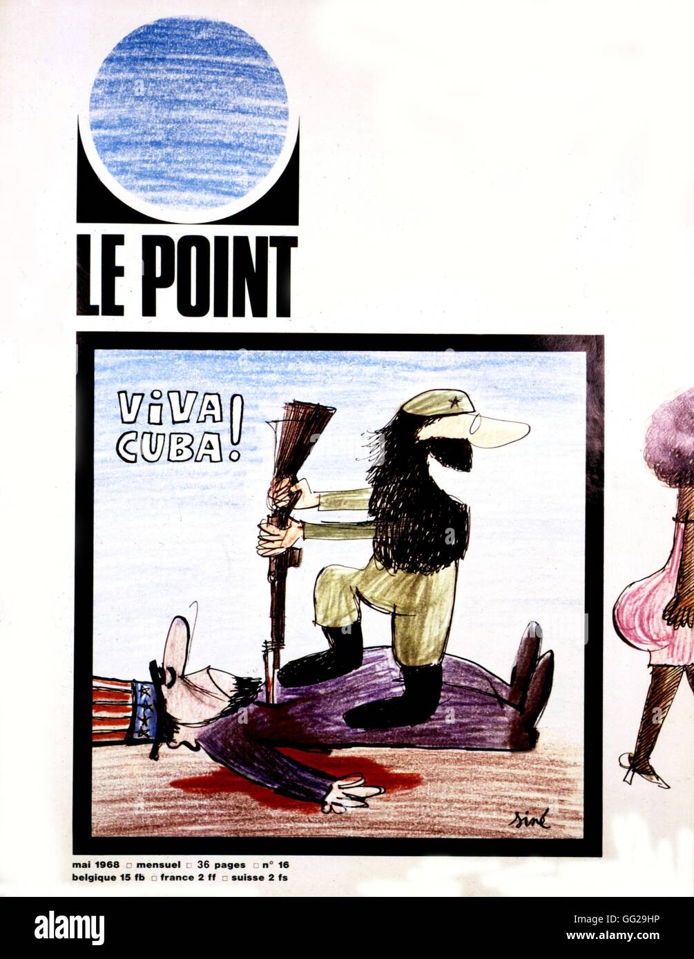 Cover of 'Le Point' magazine, satirical cartoon by Siné: 'Viva Cuba' May 1968 Cuba Stock Photo