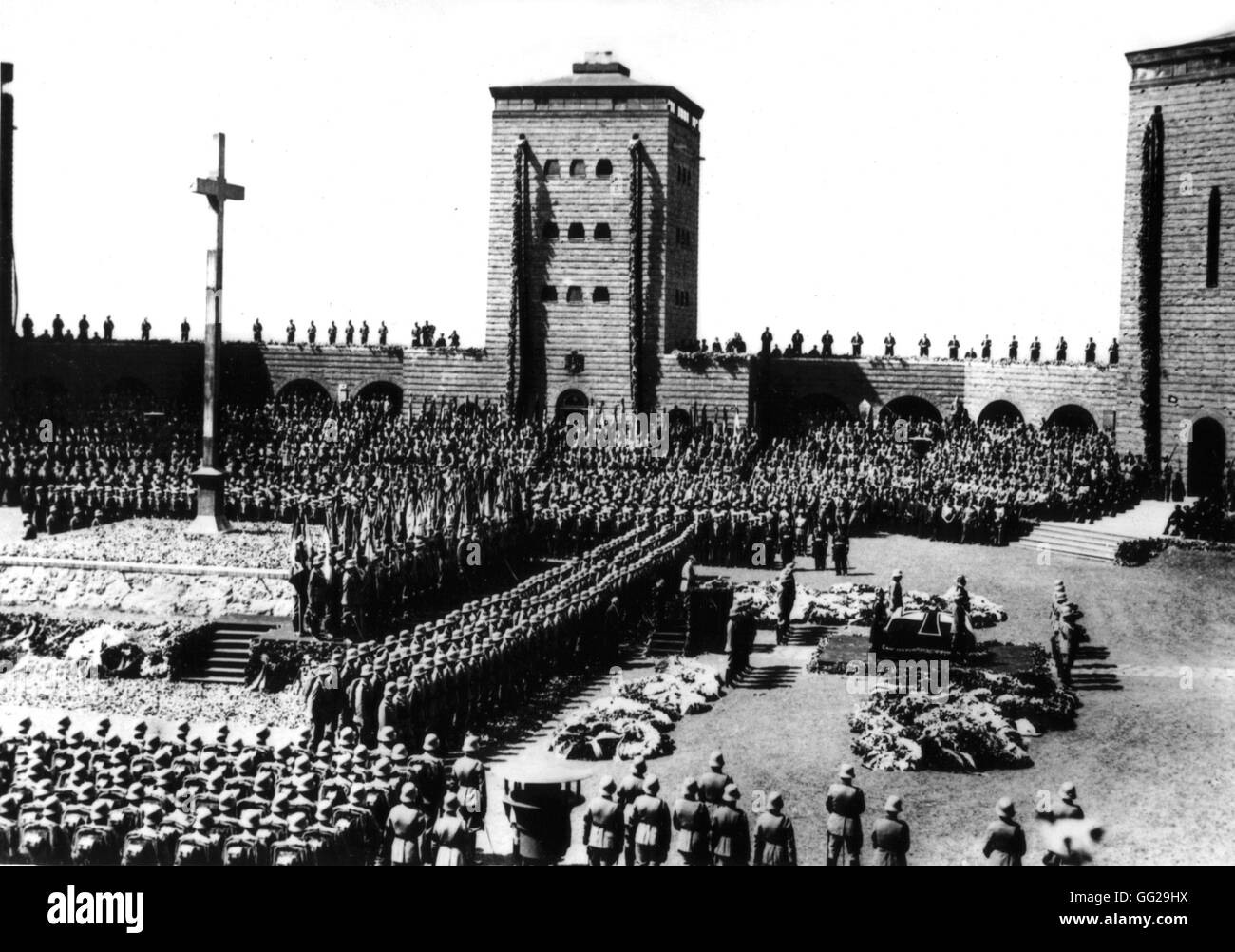 Marshal Hindenburg's funeral, entry of the procession at the Tannenberg monument August 1934 Germany Stock Photo