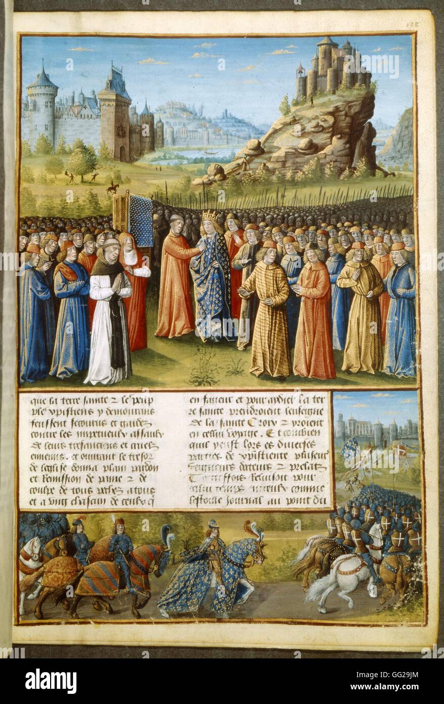 Overseas passages (1090-1153), St. Bernard preaching for the 2nd crusade (1147-1149) and Louis VII, king of France (St. Bernard founded the abbey of Clairvaux) 15th century France Stock Photo
