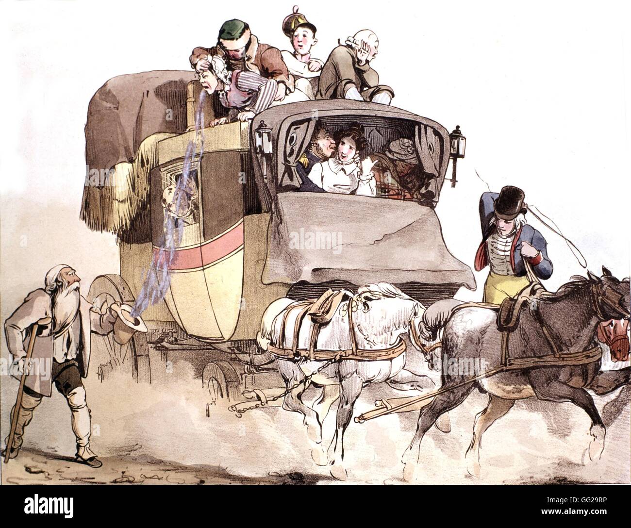 Le Prince. Disadvantages of stagecoach travelling: the vomitings 1826,  France Compiègne, Musée de la voiture Stock Photo