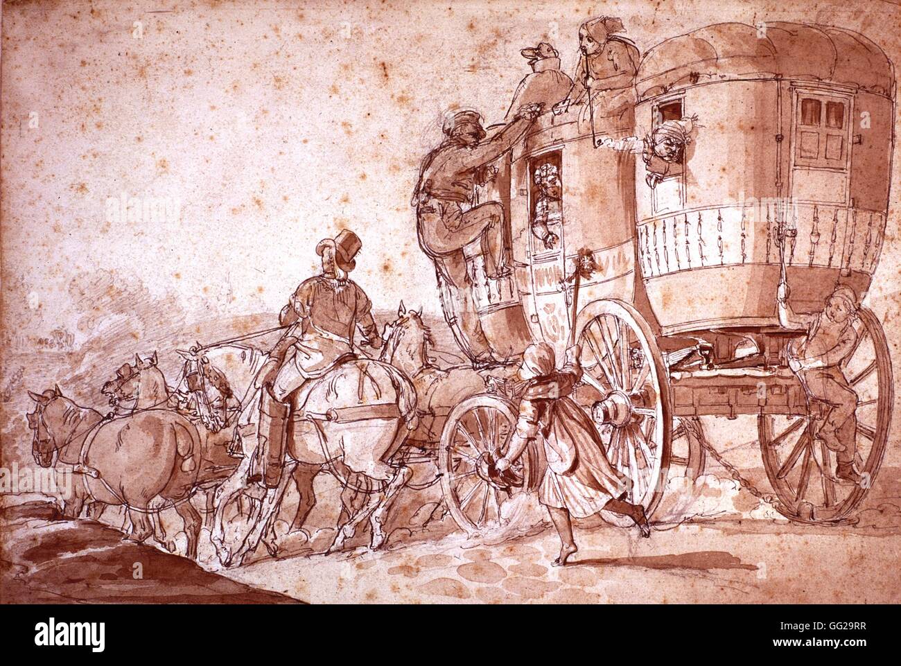 Charles Aubry. Stagecoach 1826,  France Compiègne, Musée de la voiture Stock Photo