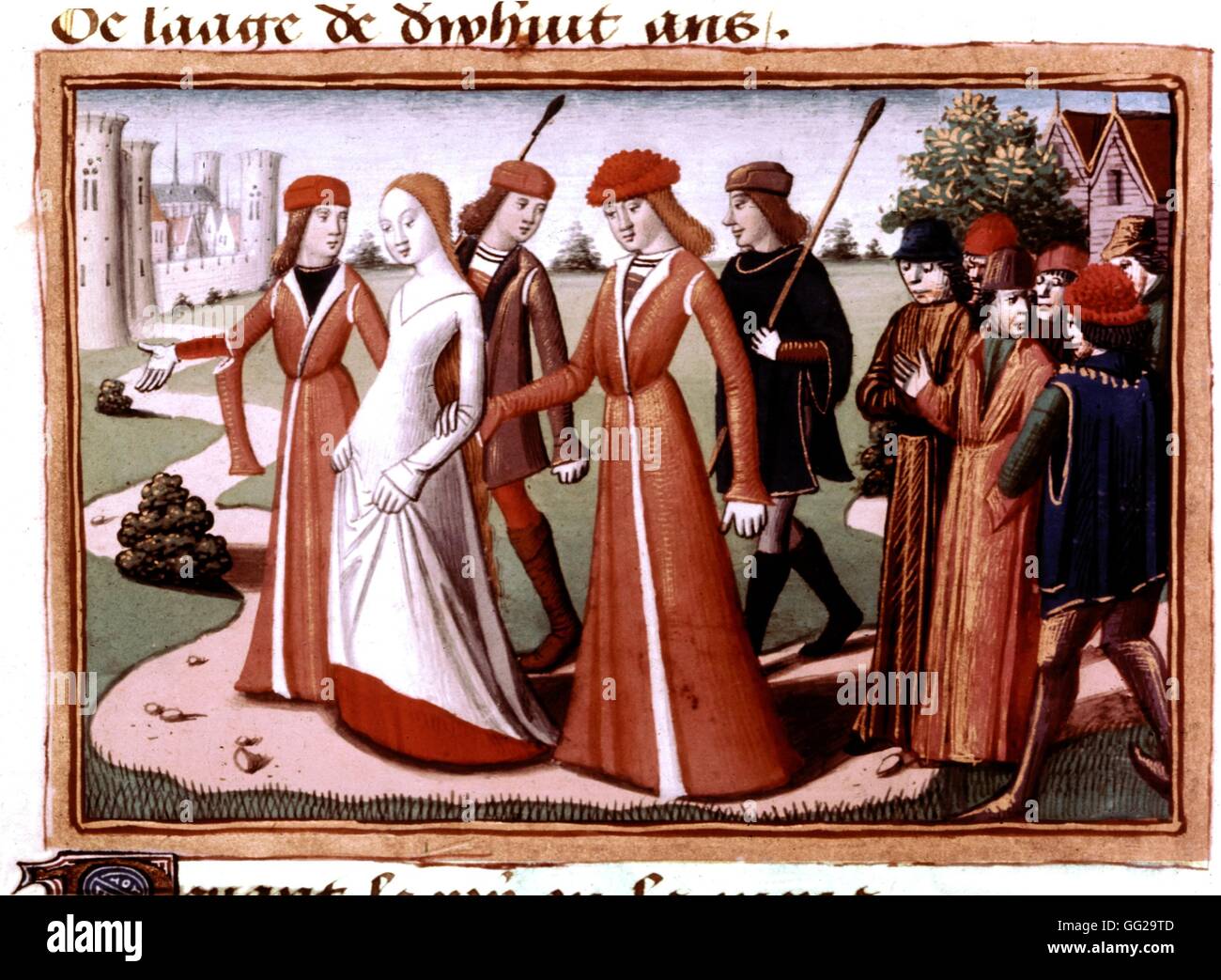 Martial de Paris: Charles VII's guards taking Joan of Arc to the king c.1484 France Stock Photo