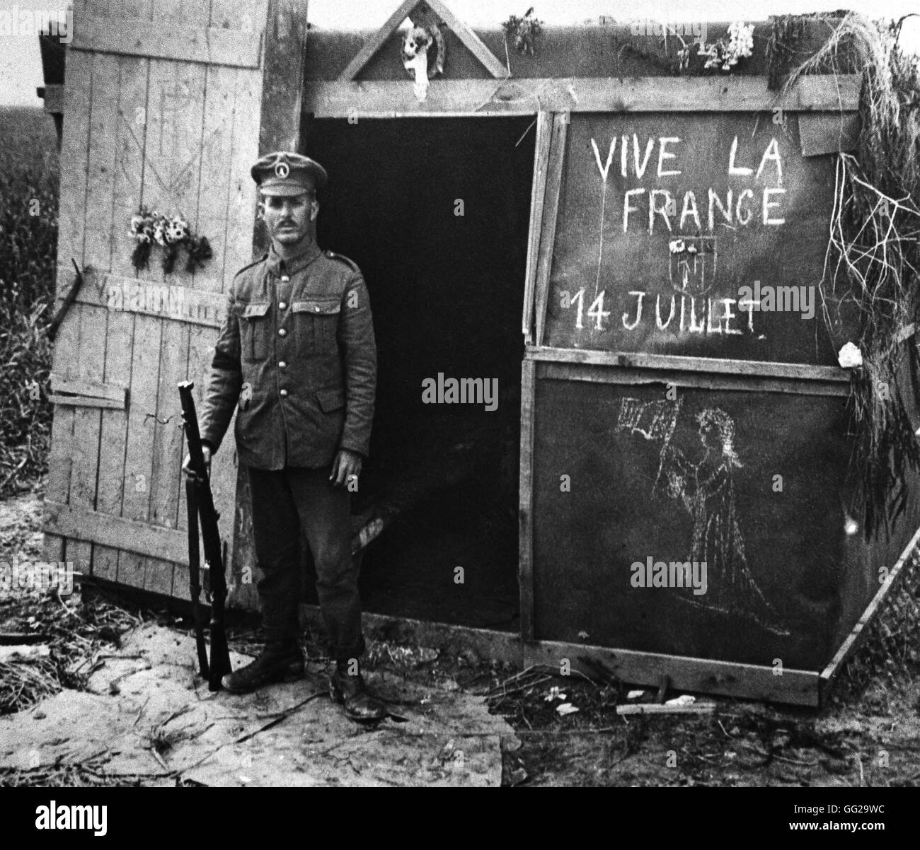 British civil servant and dugout decorated on the 14th of July France, World War I Vincennes, Musée de la guerre Stock Photo