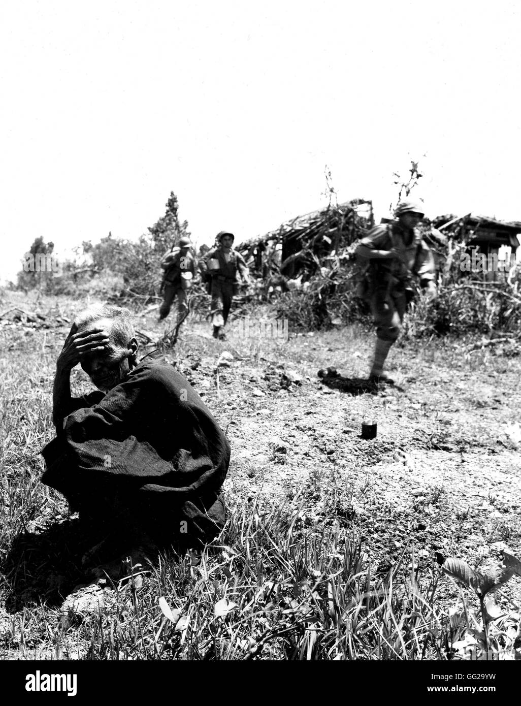 War in the Pacific US Marines at Naha (Okinawa) 1945 Japan - World War II U.S. marines corps photo Stock Photo