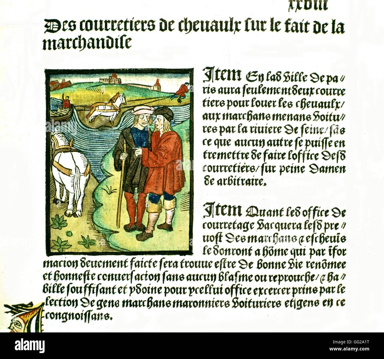 Royal edict of the Paris merchants provotship.  Horse brokers 1500 France Paris. Bibliothèque de l'arsenal Stock Photo