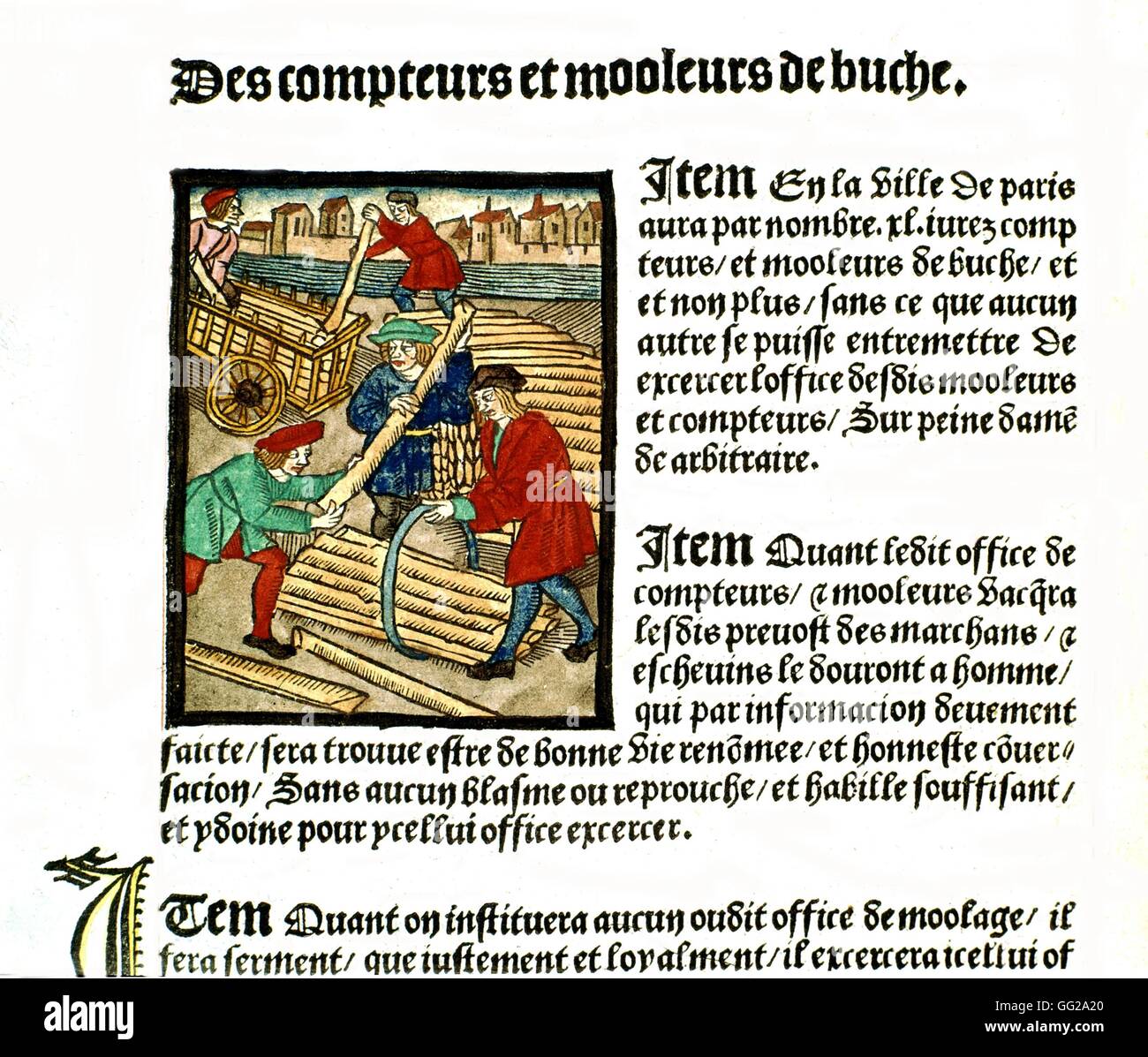 Royal edict of the Paris merchants provotship.  Wood shipment 1500 France Paris. Bibliothèque de l'arsenal Stock Photo
