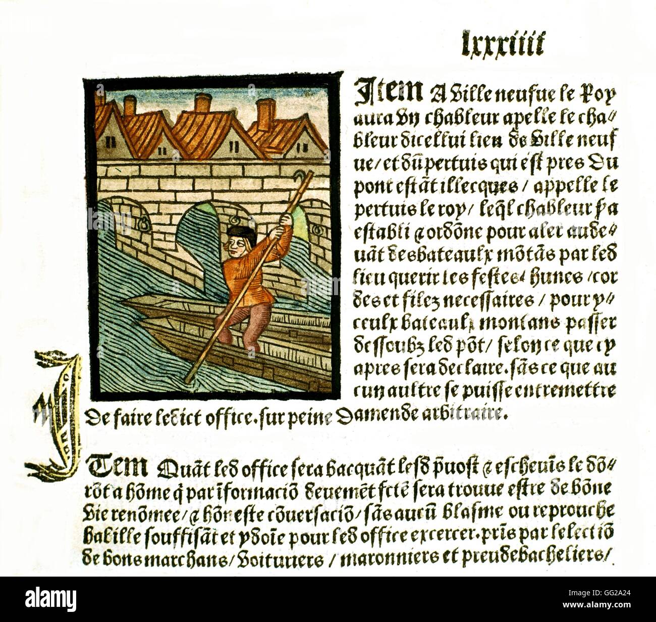 Royal edict of the Paris merchants provotship.  Master of the Villeneuve le Roy Bridge 1500 France Paris. Bibliothèque de l'arsenal Stock Photo