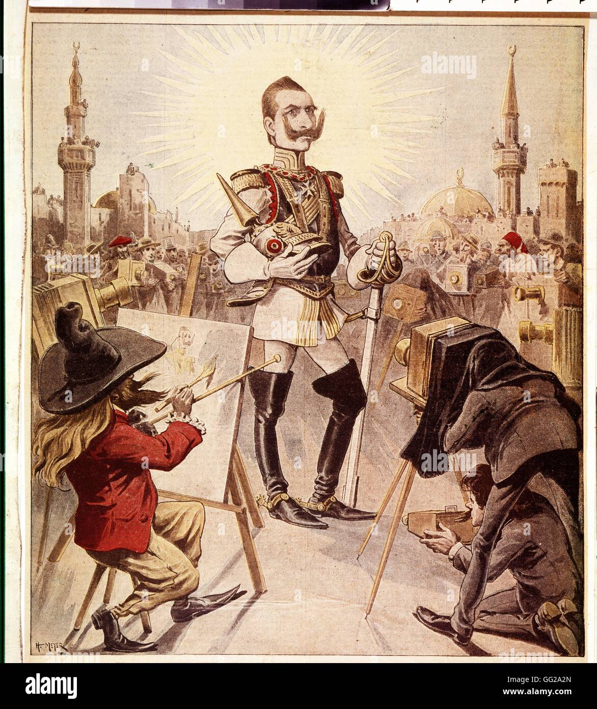 Caricature Emperor of Germany, Wilhelm II, on a journey  1898 Germany Stock Photo